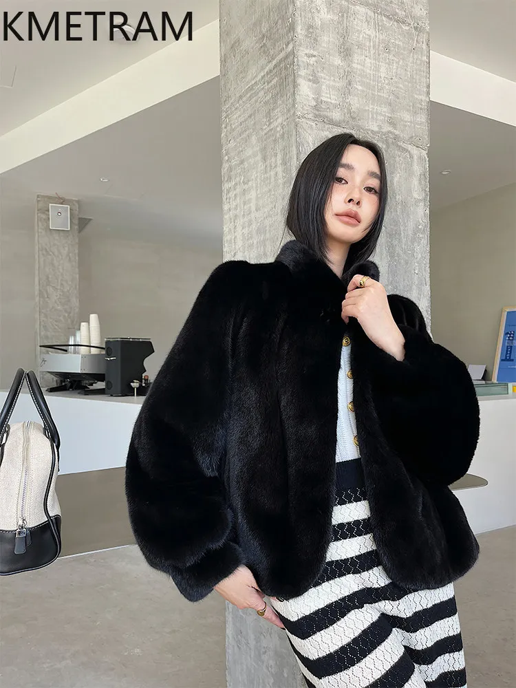 

KMETRAM Natural Mink Fur Coats Women Luxury Stand Collar Short Fur Jacket Winter Real Fur Coat Woman Clothes 2026 куртка женская