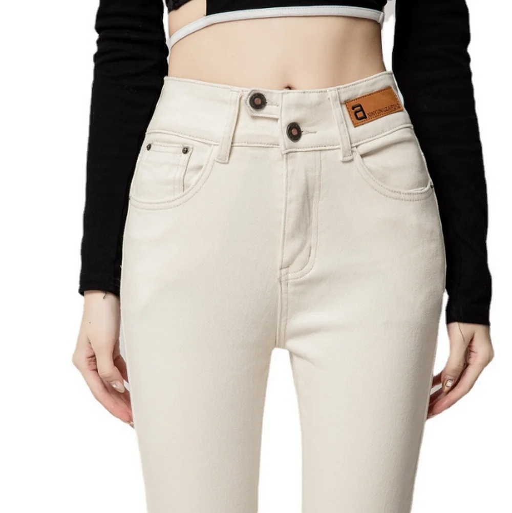 Calça Jeans Feminina Skinny de Cintura Alta com Botões Frontais Estilo Y2K, Calça Jeans Clássica Elástica de Cintura Alta, Jeggings Modeladoras, Calças Cáqui e Pretas