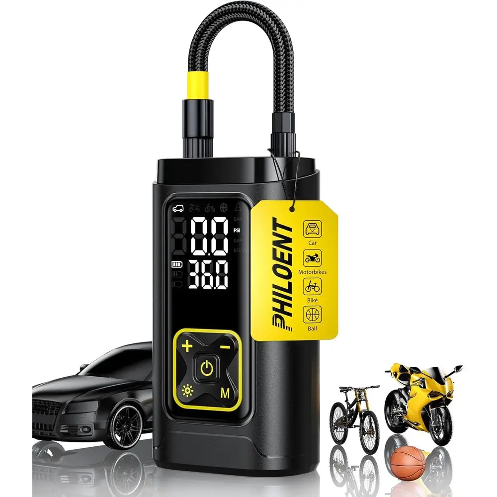 

Портативный воздушный компрессор для автомобильных шин с манометром, 150PSI, для велосипедов, мотоциклов, мячей, цифровой насос со светодиодной подсветкой, автоматическое отключение