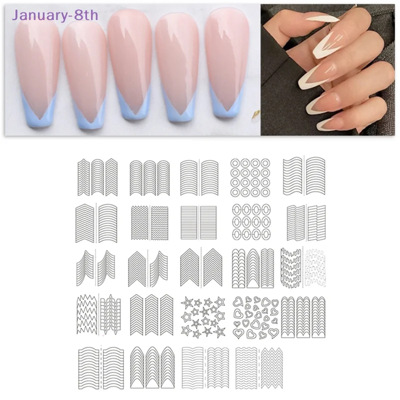 24 Sheets White French Manicure Strip Nail Art Form Fringe Tip Guides Sticker DIY Aid Line Tips Design Decal Salon Tool