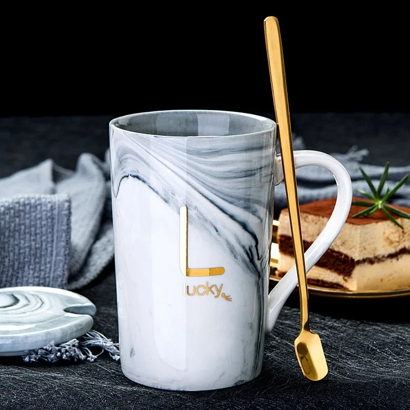 Creative Letter Coffee Mug With Spoon Lid Ceramic Tea Cup For Cocoa Water Milk Juice Romantic Wedding Christmas Birthday gift