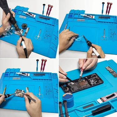 Magnetic Soldering Station Mat Antistatic High Temperature Resistance Silicone Work Mat for Electronic Phone Laptop Watch Repair