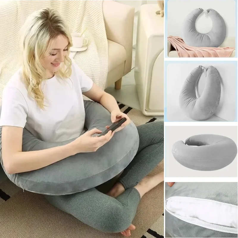 

60x58cm Ergonomic Moon Pillow U-Shaped Lap Pillow Surround Arm Rest Support for Reading Gaming Adults Kids Waist Pillow Cushion