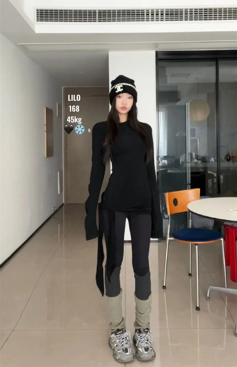 تي شيرت بأكمام طويلة للنساء صيفي بأكمام مضيئة على الكتف كل مباراة من القطن ثنى الرسن الرباط مجموعة الفتيات