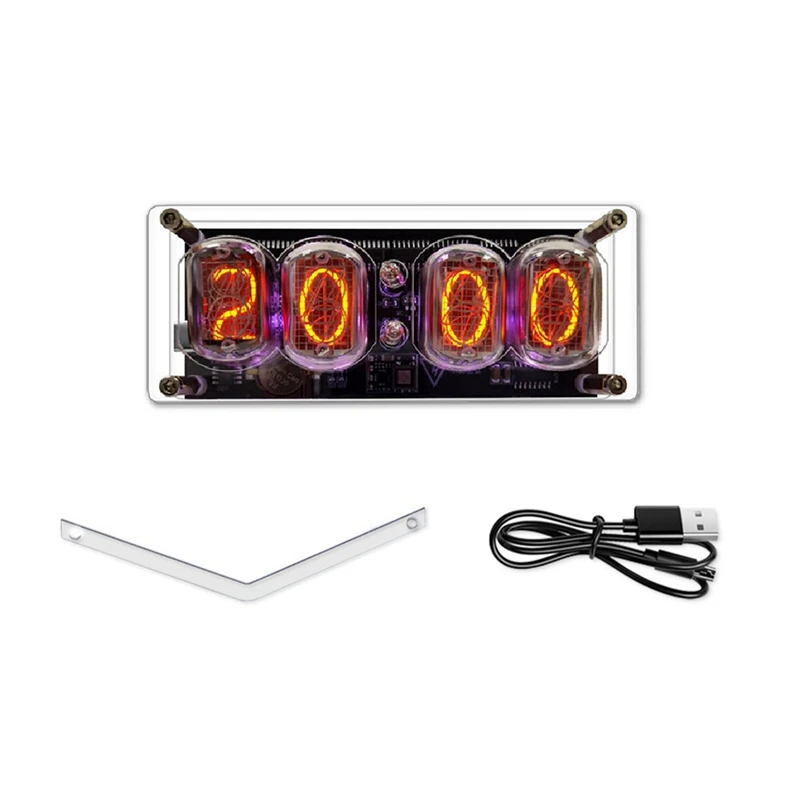 

In-12 Glow Tube Clock 4-Digit Retro Nixie Tube Clock with RGB Colorful Light DC5V USB for Desktop and Room Decoration-VVNB