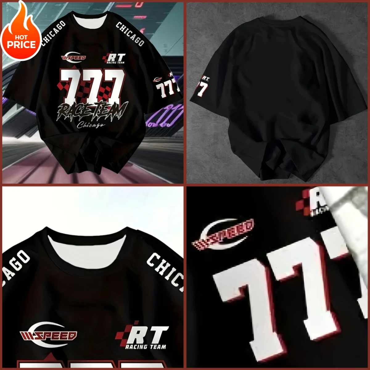

2025 Big Size Sports 77 Racing Print Round Neck Short Sleeve Elastic Casual Short Sleeve Men, Women, Adults and Children