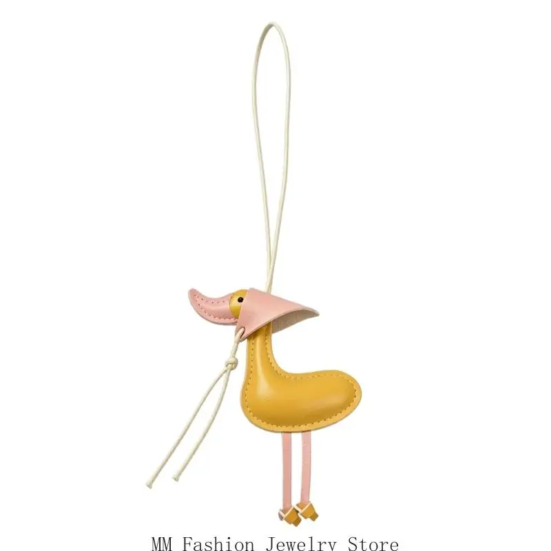Hanging Duck Charm Leather Bag Hanging Decoration with Stitched Finish and Cord Loop for Backpack Handbag Use D0UB