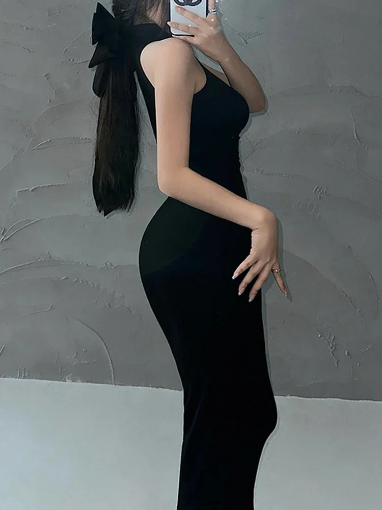 Czerwona Obcisła Seksowna Sukienka Midi z Golfem Damska Wieczorowa Elastyczna Dopasowana Elegancka Sukienka Bodycon Y2k