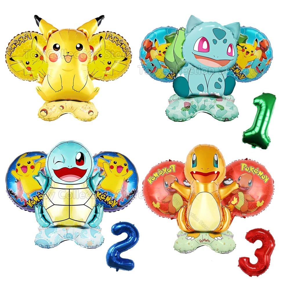 Pokemon Pikachu Foil Ballon Children Birthday Toy Gifts DIY Party Decoration 1 Year Old 32in Number 18in Inflate Helium Globos