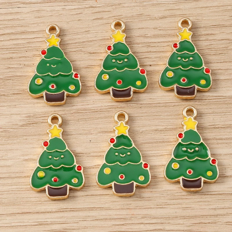 10 Stück gemischte niedliche Emaille-Anhänger mit Weihnachtsbaum-, Glocken- und Weihnachtsmann-Motiven für die Schmuckherstellung, Ohrringe, Halsketten, DIY-Bastelzubehör – Detail 19
