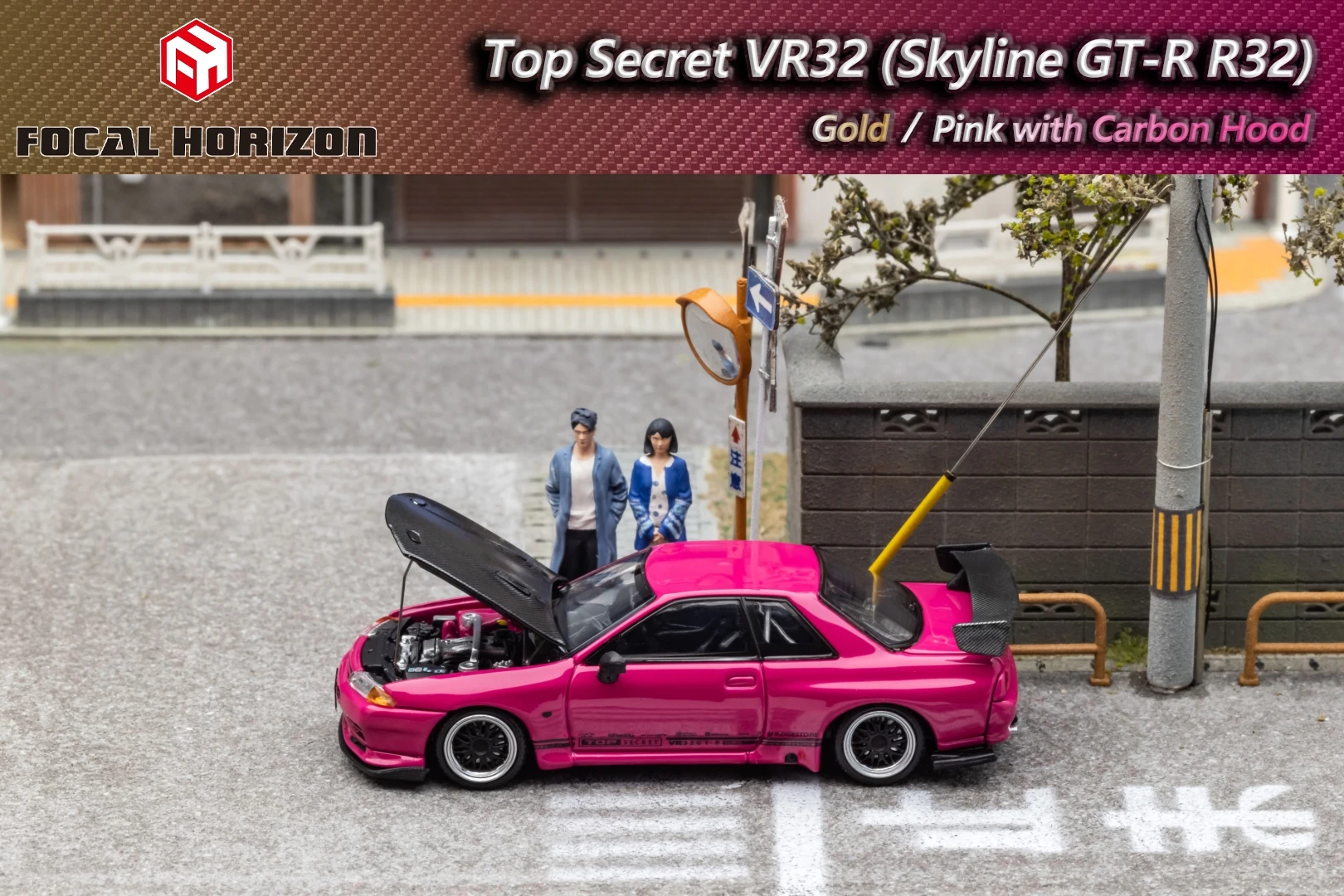 Newly Stocks Focal Horizon FH 1:64 GTR R32 Top Secret VR32 Golden And Pink Color In 2024