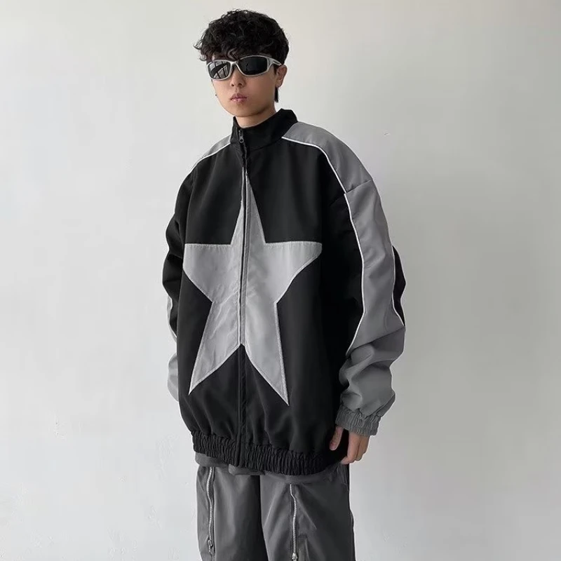 Spring Autumn Y2k College Jacket Men Harajuku Star Pattern Color Block Varsity Male Coat Outdoor Sport Couple Outwear Trend