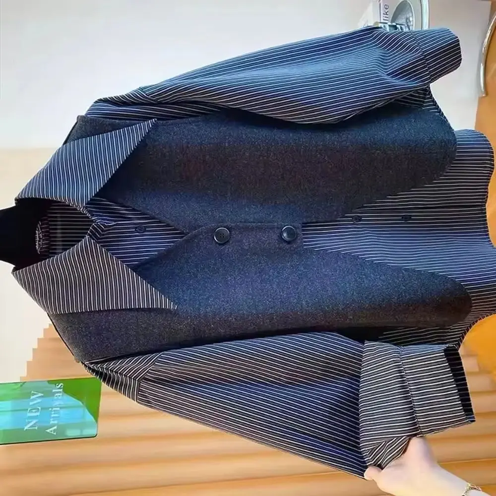 

Весенне-осенний элитный европейский черный жилет, рубашка, женское пальто из двух предметов, новый модный комплект, топ, женский наряд High Sense, женский