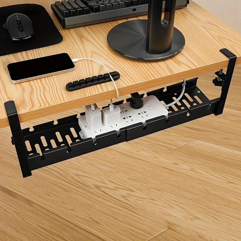 A Retractable Flexible Cable Organizer for Desks A Non Drilled Cable Tray Basket for Wire Management