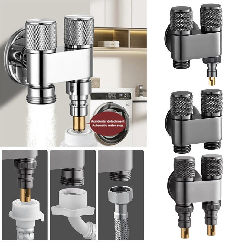 Stainless Steel Dual Outlet Angle Valve - 1-Inlet 2-Outlet Water Diverter with Independent Flow Control for Kitchen & Bathroom