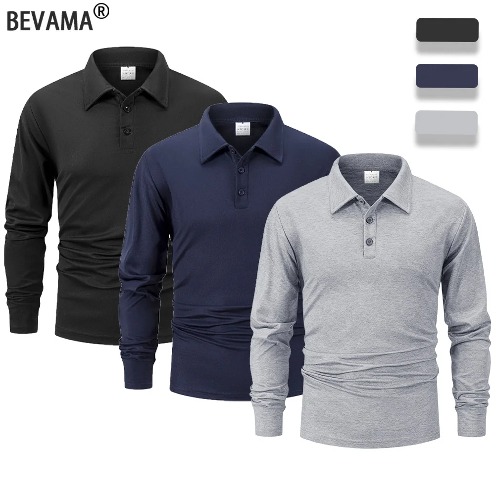 Solid Long-Sleeved Polo Shirt Men's Basic T-Shirt Daily Streetwear Jogging Sport Tops Spring Autumn High Quality Male Clothing