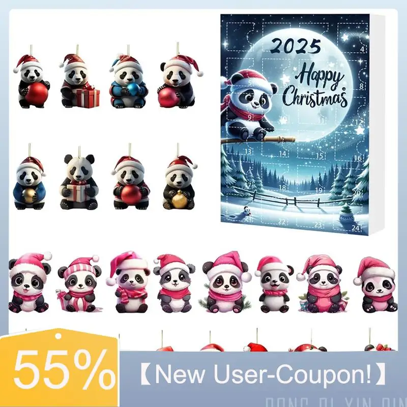 

Перегородка акриловая мини-подвеска в виде рождественской елки с пандой для домашнего декора, украшения для рождественской елки с шапками Санта-Клауса, адвент-календарь