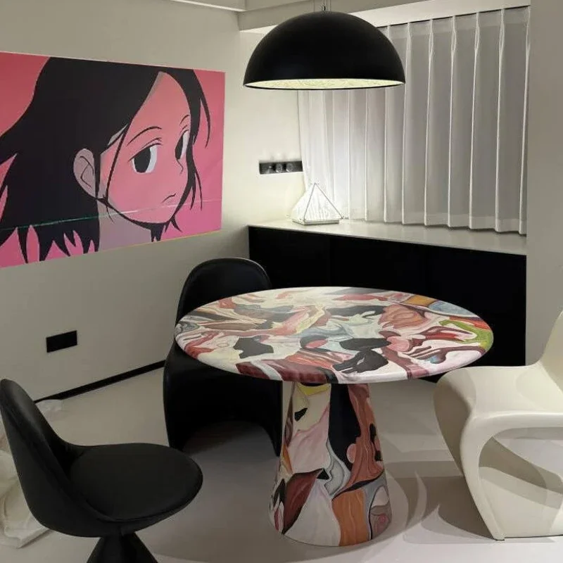 

Artistic personality oil painting creative furnace dining table glass fiber reinforced plastic light luxury small apartment