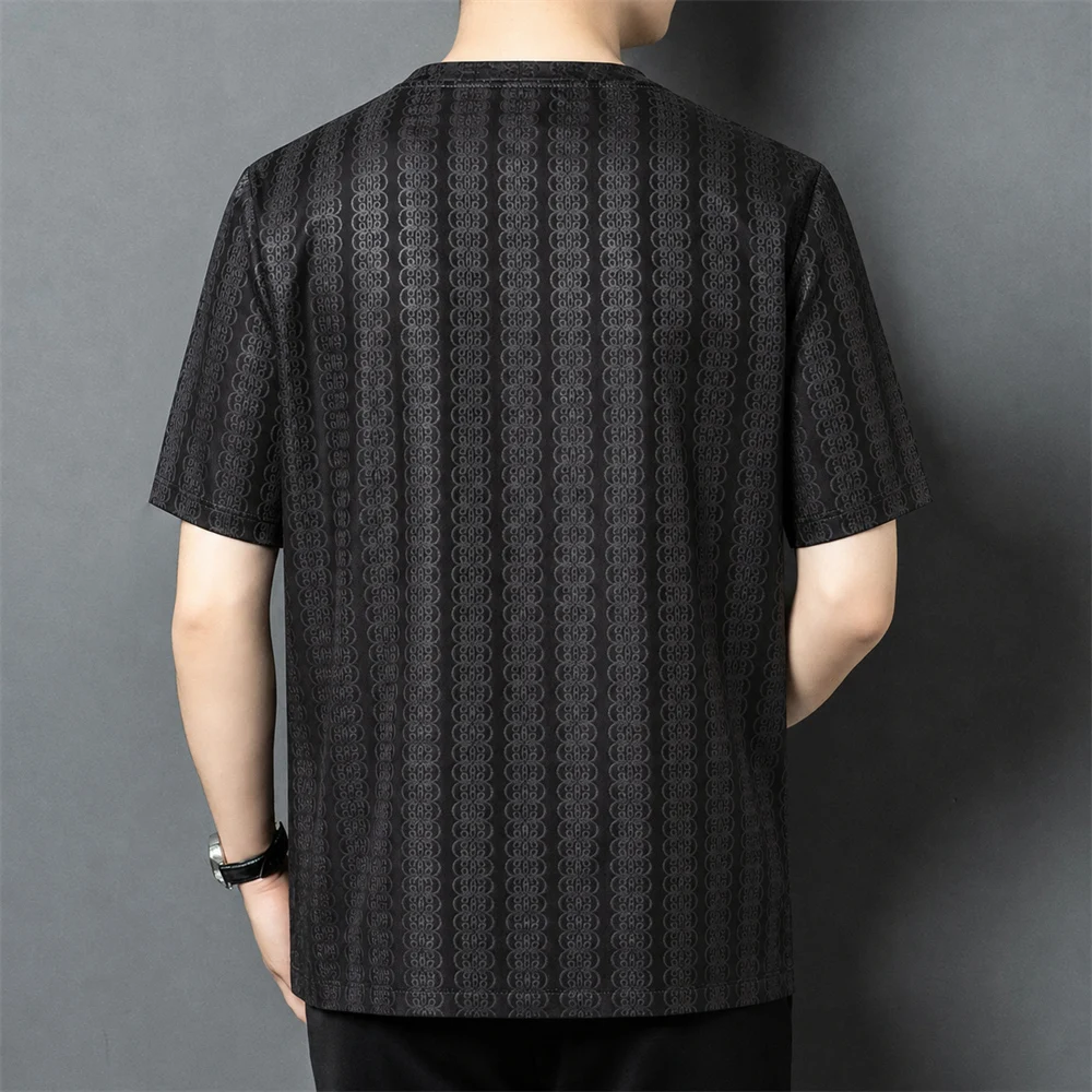 Gambiered Canton Gauze T Shirt For Men Short Sleeve Skin-Friendly Summer Quality Natural Silk 100% Luxurious Camisetas De Hombre