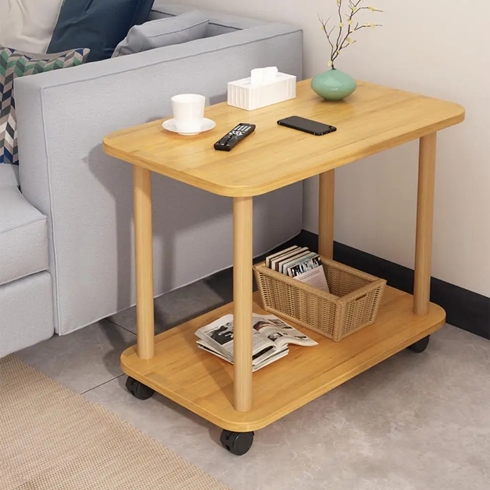 360 Degree Swivel Solid Wood Legs Easy Assembly Side Table 2 Tier Open Shelf Sofa Small Tea Table