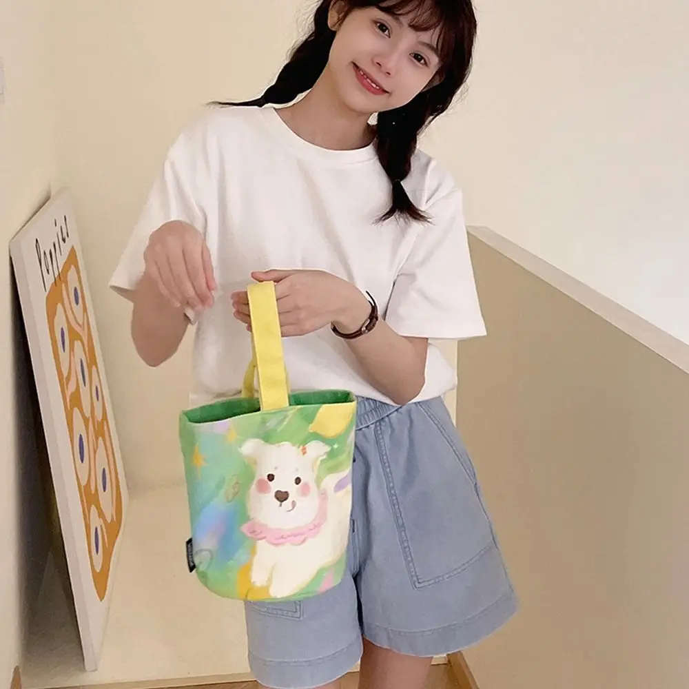 Rabbit Cartoon Canvas Bucket Bag Reusable Dog Print Dog Lunch Bag Mommy Bag Ins Style Rabbit Handbag Outdoor