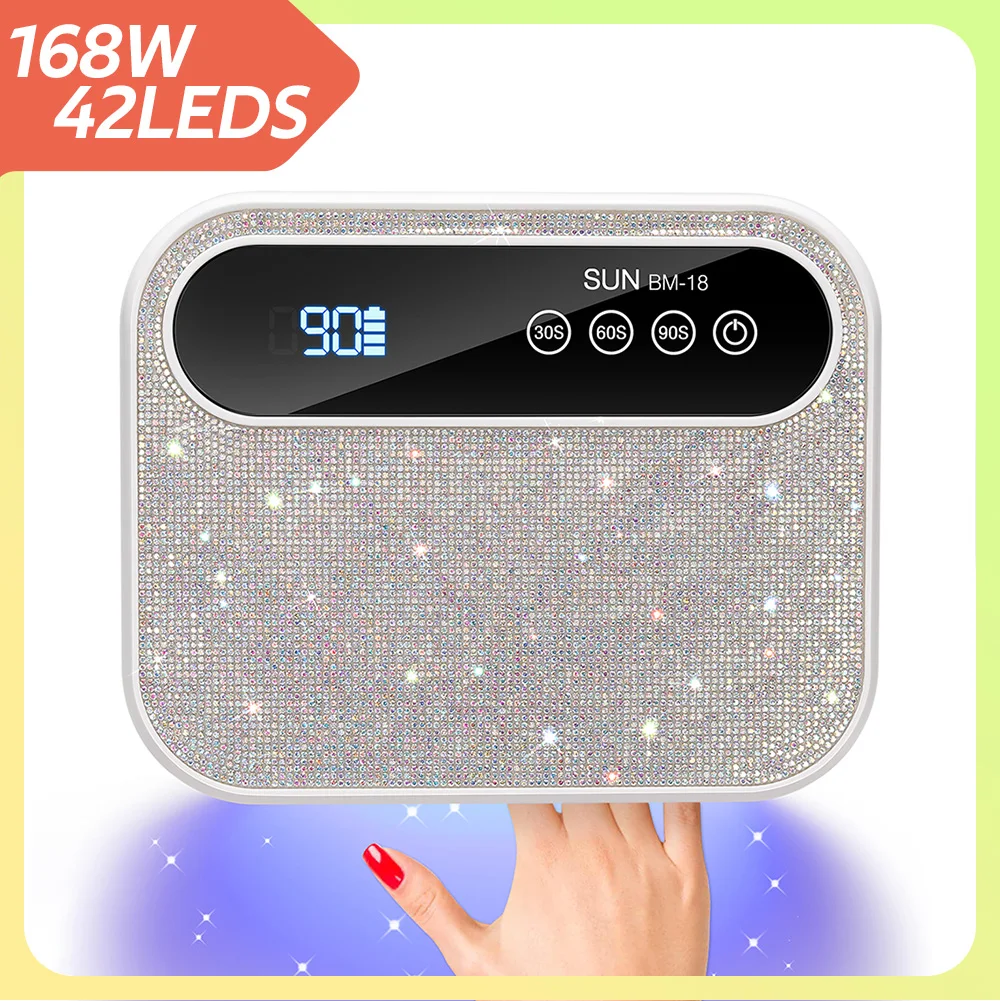 Zz 168W Rechargeable UV LED Nail Lamp 42LED Nail Sticking Drill Dryer, Used To Cure All Gel Nail Polishing Nails Art Tools