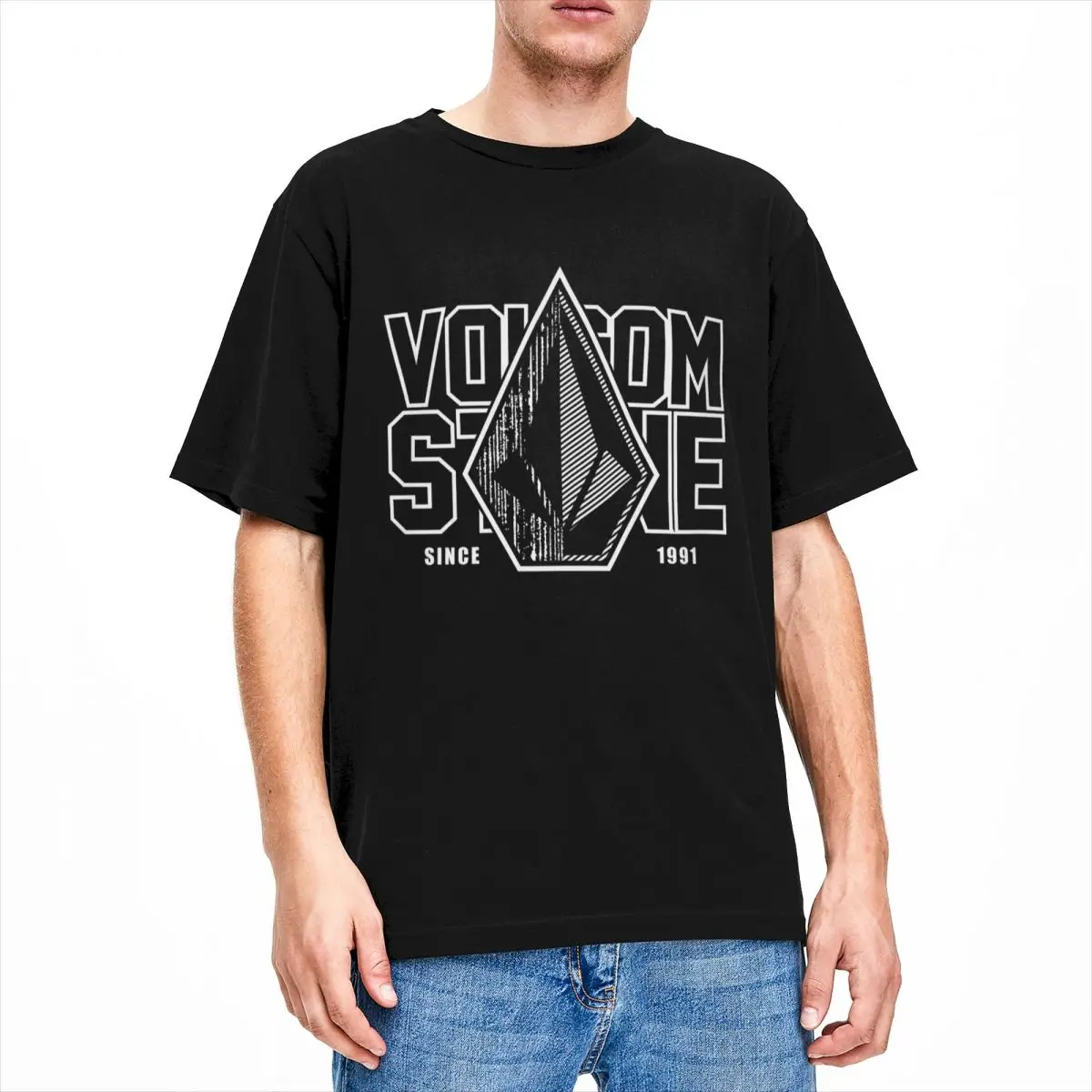 Men\'s T-Shirt Volcoms Logo Vintage Pure Cotton Tee Shirt Short Sleeve T Shirt Round Collar Tops New Arrival