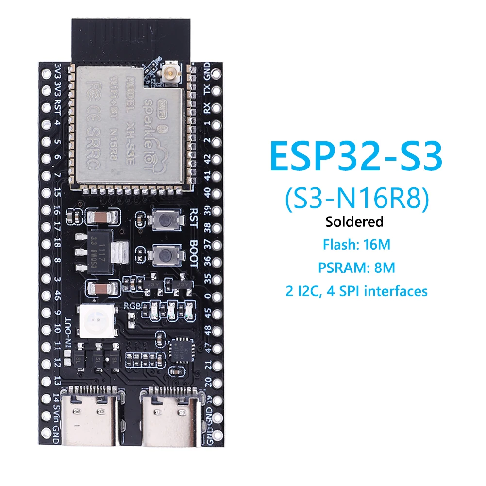 ESP32 S3 N16R8 N8R2 Dual Typ-C Entwicklungsboard mit Erweiterungsadapter-Kit 2,4G Wifi BT Modul ESP32-S3-WROOM1 44Pin Typ-C