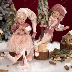 1 Pair Elf Couple 50CM Christmas Elf Figurine Plush Doll Hanging Ornament With Bendable Leg Sitting New Year Decora Gift For Kid