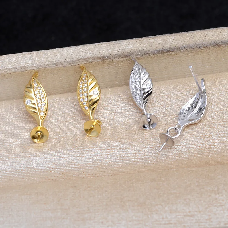 Leaf 925 Sterling Silver Earrings Base Findings Mountings Jewelry Mounts Fittings Accessories for 8-12mm Pearls 3 pairs/lot