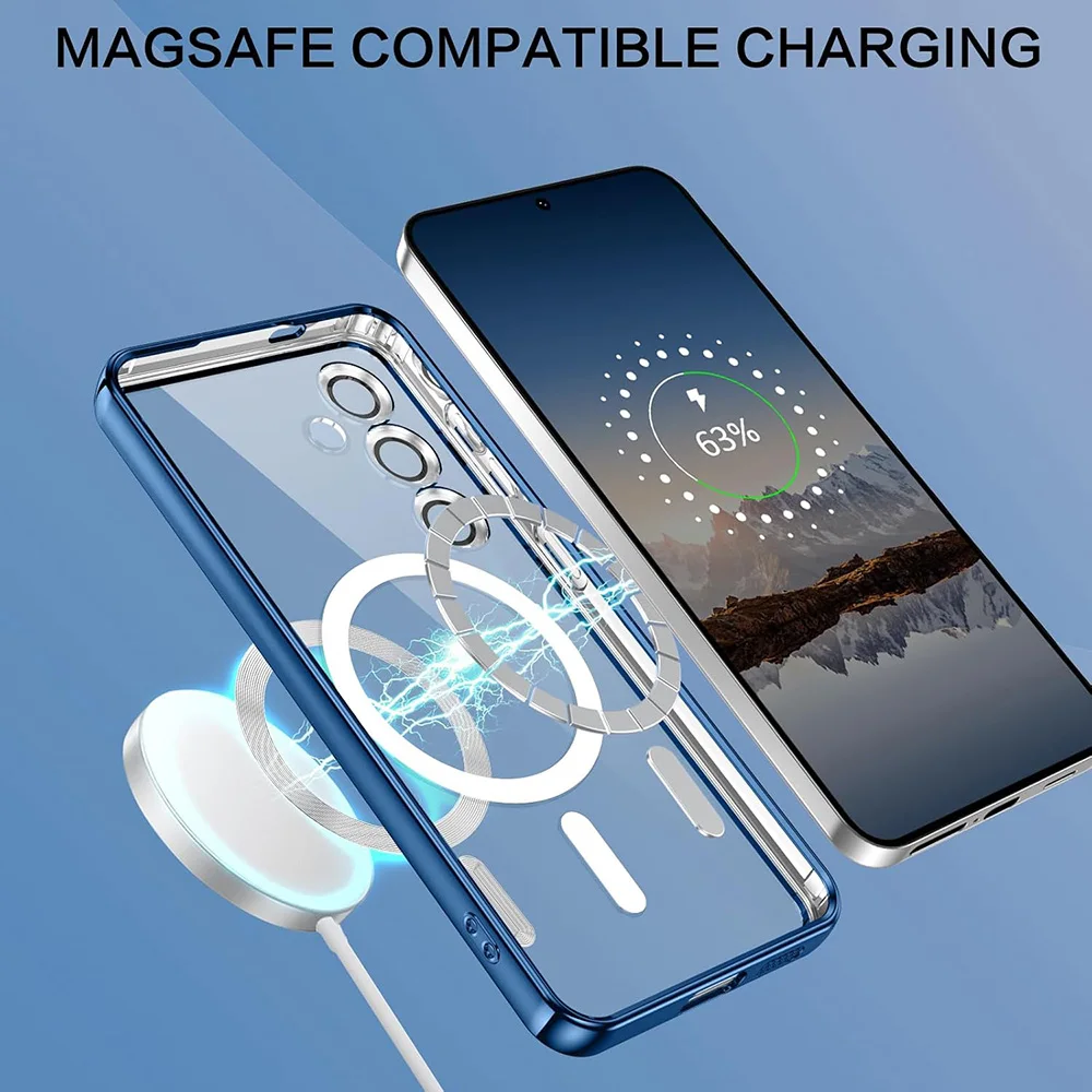 Luxury Magnetic For Magsafe Case For Samsung Galaxy S25 Edge S24 S23 S21 FE Plus Ultra Glitter Plating Silicone Cover Clear Soft - náhled 3