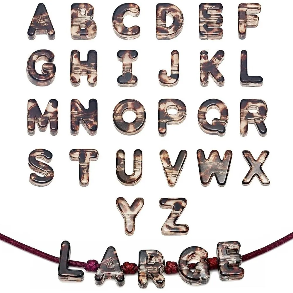 26PCS Marble Texture Acrylic Letter Beads Colored Large Hole DIY Craft Beads Loose Bead Transparent Name Bracelet Beads