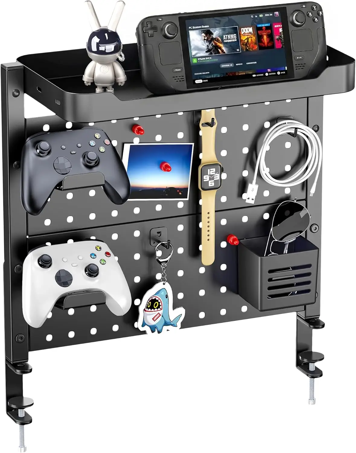 

Регулируемая настольная полка-крепление с перфорированной панелью 16 дюймов, выдерживает 20 кг, для офисных и игровых аксессуаров, черная