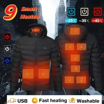 Winter-Multi-Zonen-Heizjacke, 2024, neue Herren-USB-intelligente Heizung, wasserdicht, mit Kapuze oben, kältebeständig, warmer Baumwollmantel