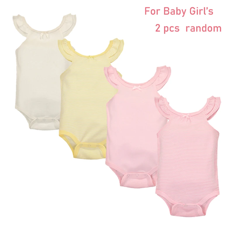 2Pcs Random Summer For Baby Girl's Lace Suspender Jumpsuit Cotton Fashion Onepiece Sleeveless Soft Simplicity Lovely 0-3Y