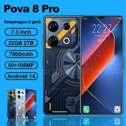 Original Pova 8 Pro Smartphone 5G 7.3inch HD 22G+2TB Cell Phone Dual SIM Mobile Phones 50+108MP 7000mAh Android 14 Unlocked NFC