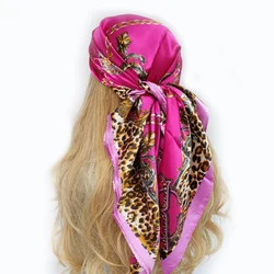 Foulard en Satin de Marque de Luxe pour Femme, Châle à la Mode, Imprimé Léopard, Carré 90x90cm, Bandana Parbones, Écharpe de Sauna