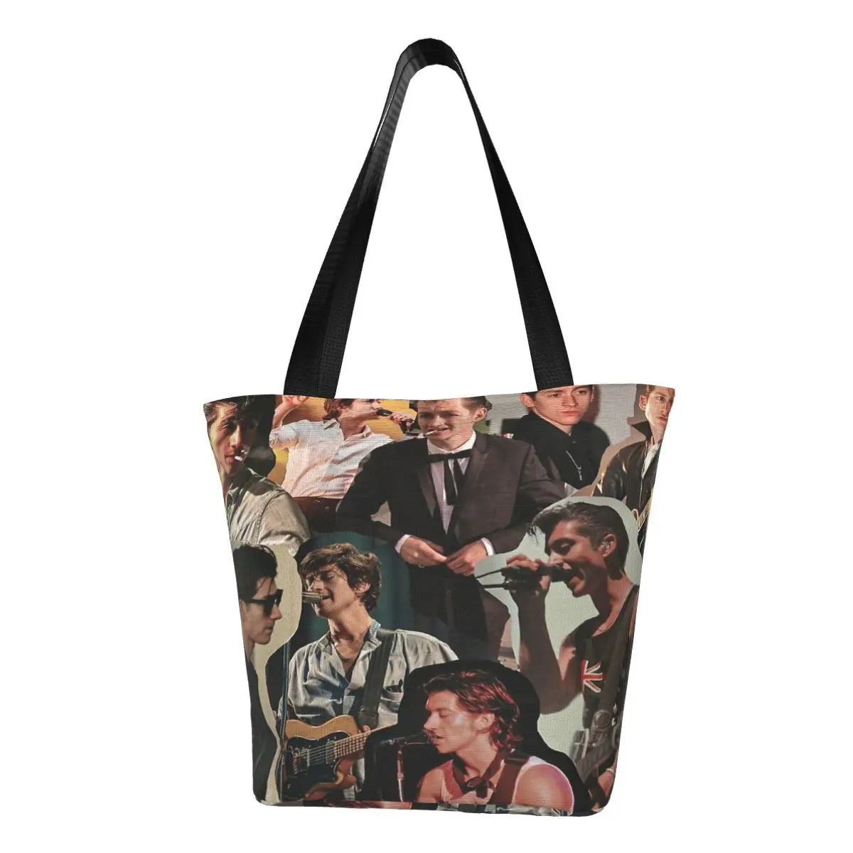 Alex Turner Arctic Monkeys Collage Casual Shoulder Tote Shopping Bag Lightweight Simple Generous For Fitness Halloween Gift