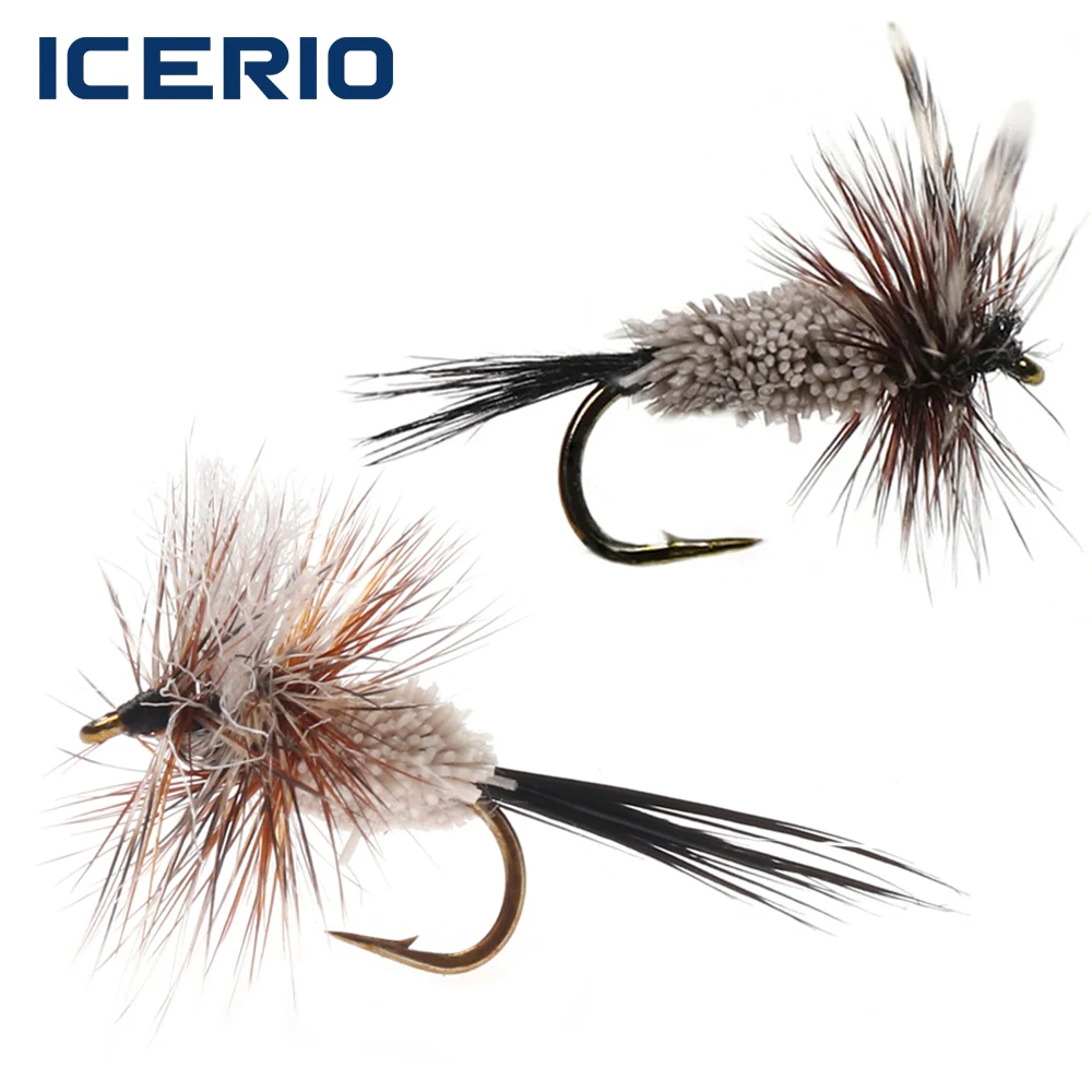 ICERIO 6PCS Grizzly Brown Hackle Adams, Señuelos de Pesca Irresistibles para Mosca Seca, Mosca de Mayo, Mosca de la Mosquita, Mosca de la Mosquita Pequeña, para Pesca de Lucio, Lubina y Trucha
