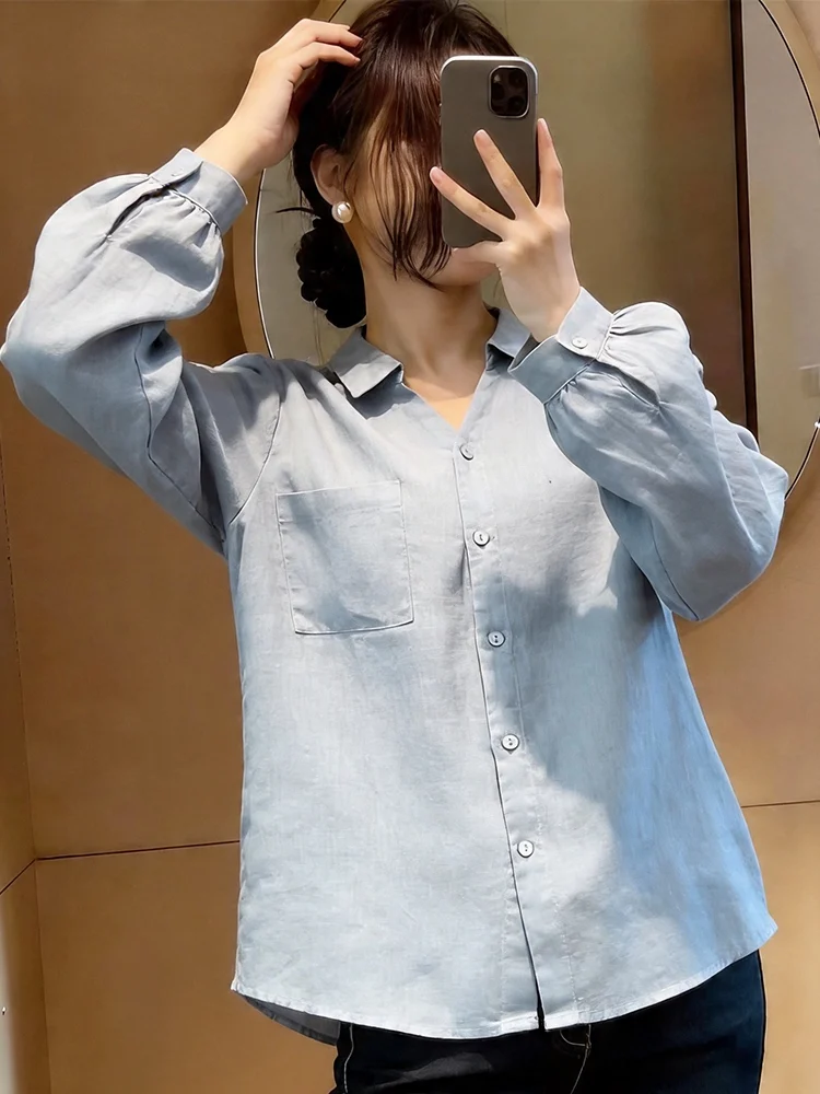 Casual Pure Color Long Sleeve Shirt Women's Loose Fitting Slimming Spring Commute Single Button Top Comfortable Breathable