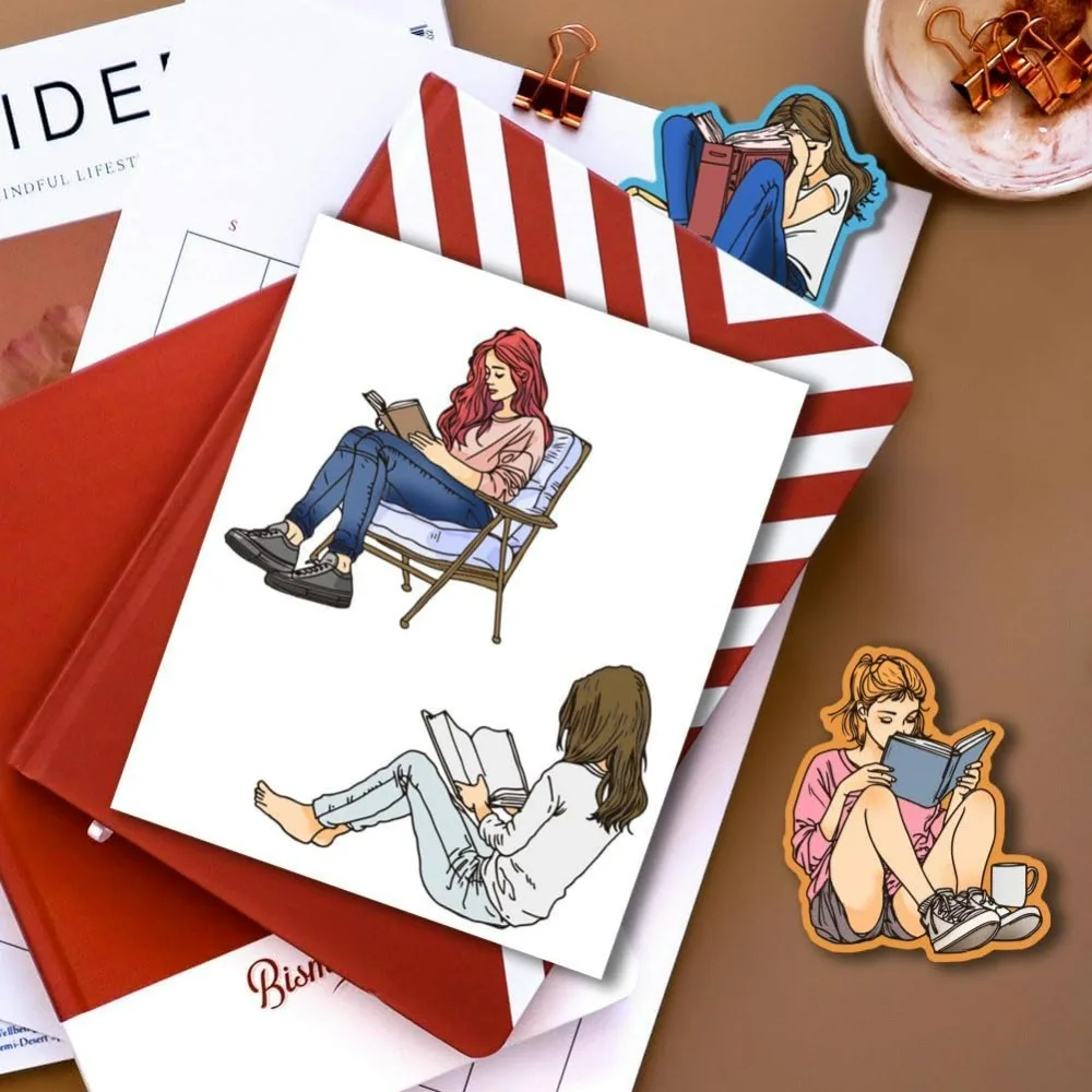 Lady and Books クリアスタンプ 本の読書 シリコーンクリアスタンプ 本のテーマ 透明スタンプ DIY スクラップブッキングやカード用