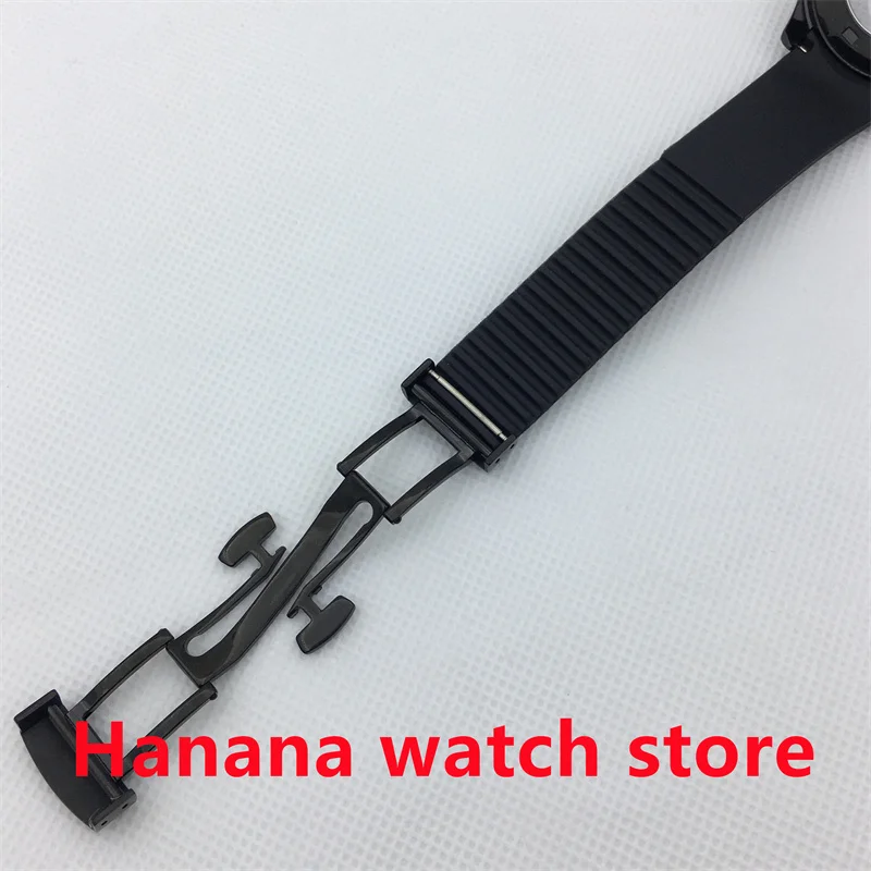 BLIGER 40 مللي متر ساعة رجالي مربعة حافظة PVD أسود حافظة ياقوت زجاج ساعة بحزام مطّاطي زجاج خلفي غطاء ل NH35 NH36 PT5000 حركة