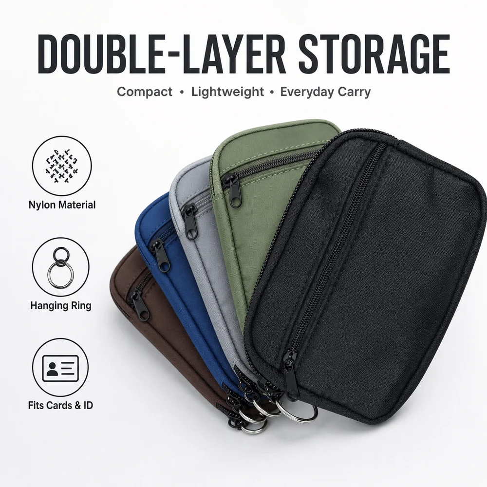 Compact Nylon Mini Coin Purse Double Layer Portable Change Purse Hanging Waterproof ID Card Case Card Organization
