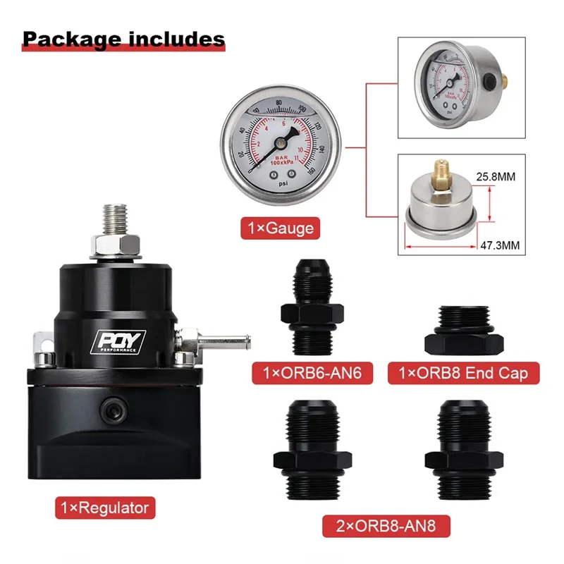 A57M-AN8/8/6 Fuel Inject Regulator With Boost Gauge High Pressure 8AN BLACK