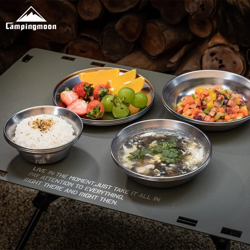 

CAMPINGMOON S395-3S Outdoor Stainless Steel Dish Set with 12 Pieces Anti Drop Soup Bowl, Camping Bowl Set