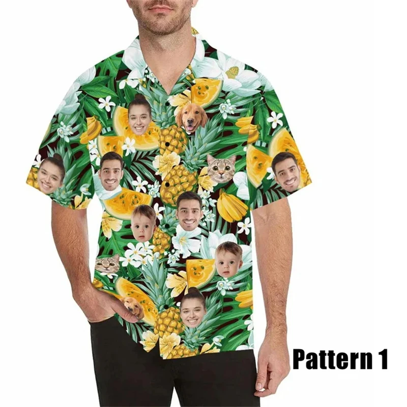 

Custom Face Hawaiian Shirt For Men Women Family Personalized Photo Floral Print Button Down Short Sleeve Beach Shirt Vacation
