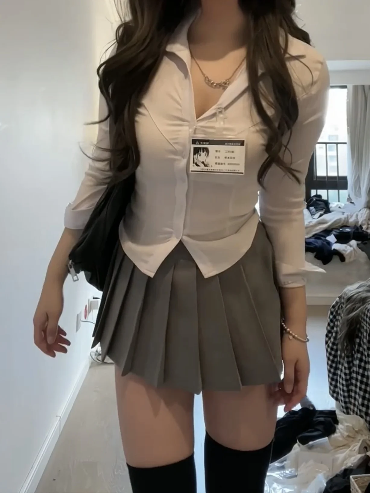 

Slim Fit Long Sve irt Women's Spicy Girl Waist Cinched ort Sve Versatile Student White irt Japanese School Sle