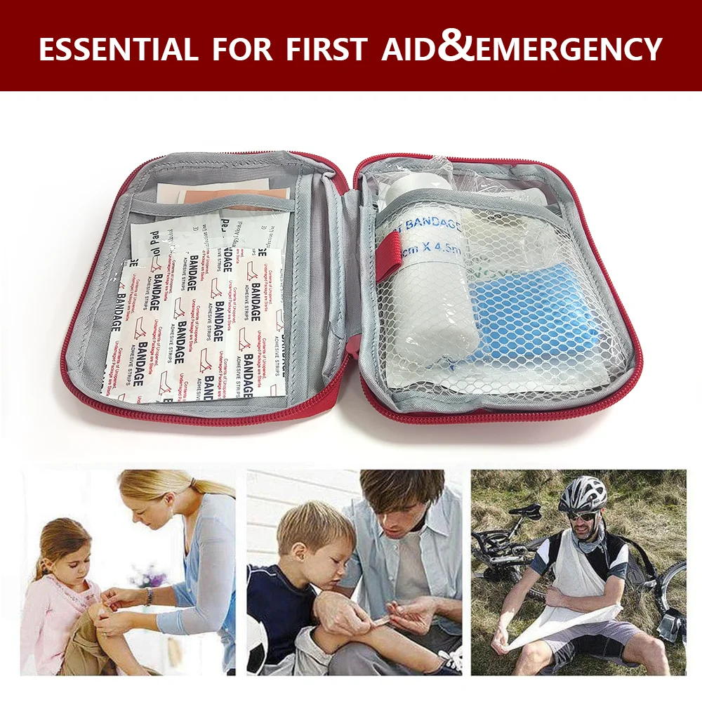 Empty Portable Small First Aid Bag Kit Blue/Red for Outdoor Travel Camping Home Easy Carrying