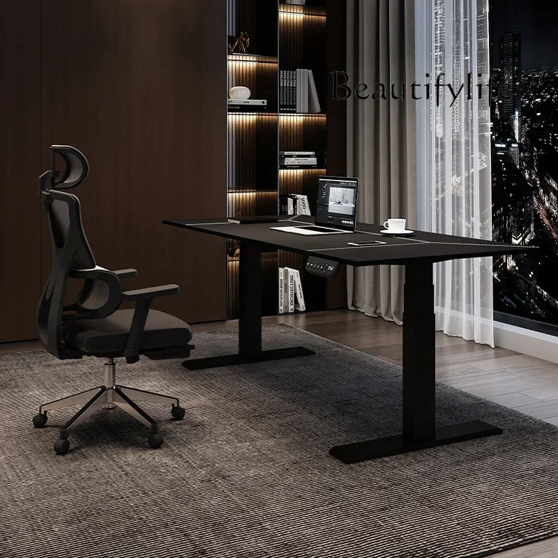 Factory Promotion High-end Saddle Leather Electric Intelligent Lifting Desk Household Small Apartment Office Desktop Study Table