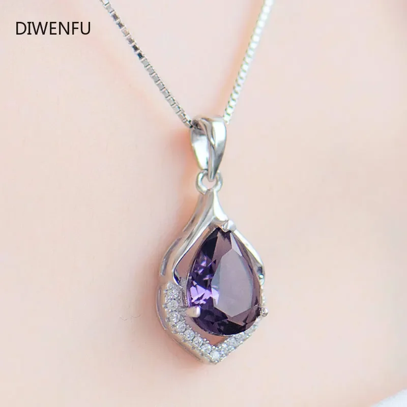 Natural Amethyst S925 Silver Necklace Female Pendants Clavicle Chain Accessories Peridot Gemstone Bizuteria Jewelry Pendants